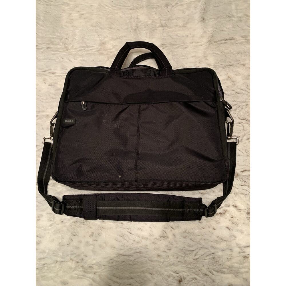 Dell Computer 3 Layer Laptop Bag Black Canvas Messenger Briefcase Shoulder Bag